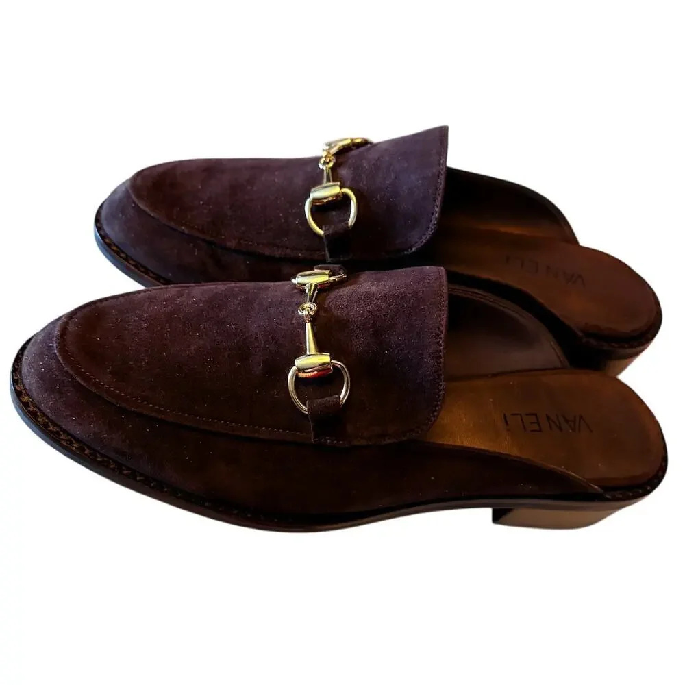 Vaneli Akela Chocolate Brown Suede Horsebit Mules 8M New in Box